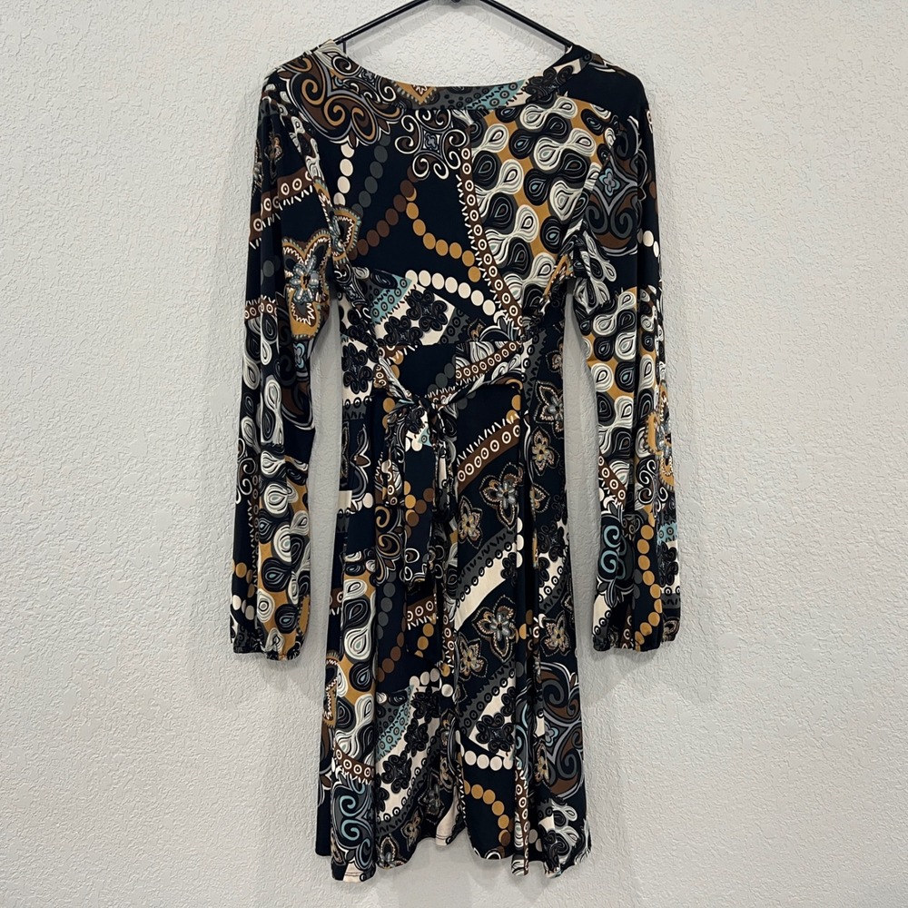 Charlotte Russe Womens L Brown Black Paisley Long Sleeve Dress Y2K Boho - Picture 7 of 9